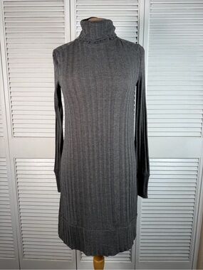 Free People We The Free Gray Ribbed High Low Turtleneck Sweater Dress XS